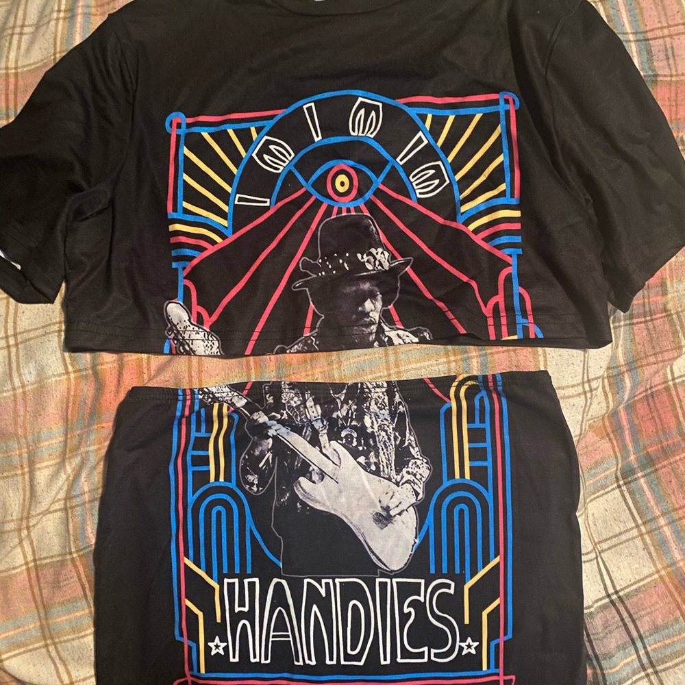 Black Graphic baddie crop top and miniskirt